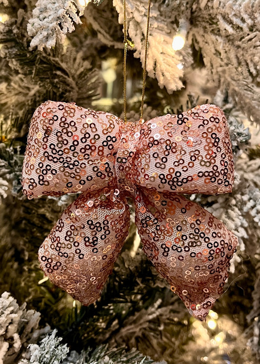 Pink Shiny Sequined Bow Hanging SNE626