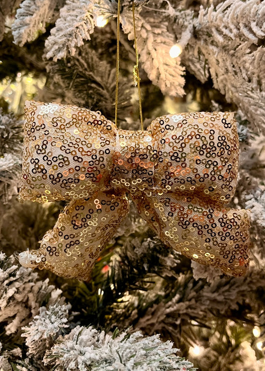 Gold Shiny Sequined Bow Hanging SNE627