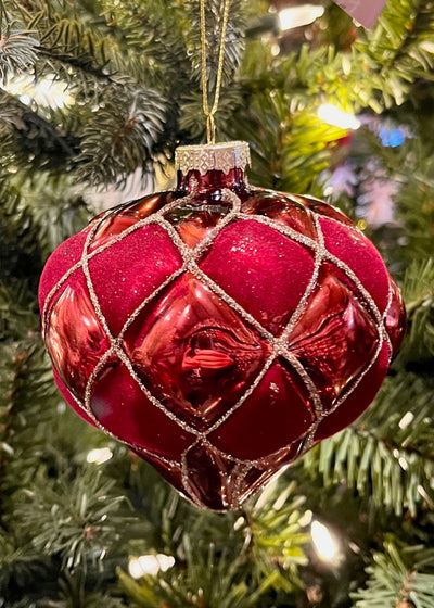 BURGUNDY VELVET HARLEQUIN GLASS ONION ORNAMENT SPQ042