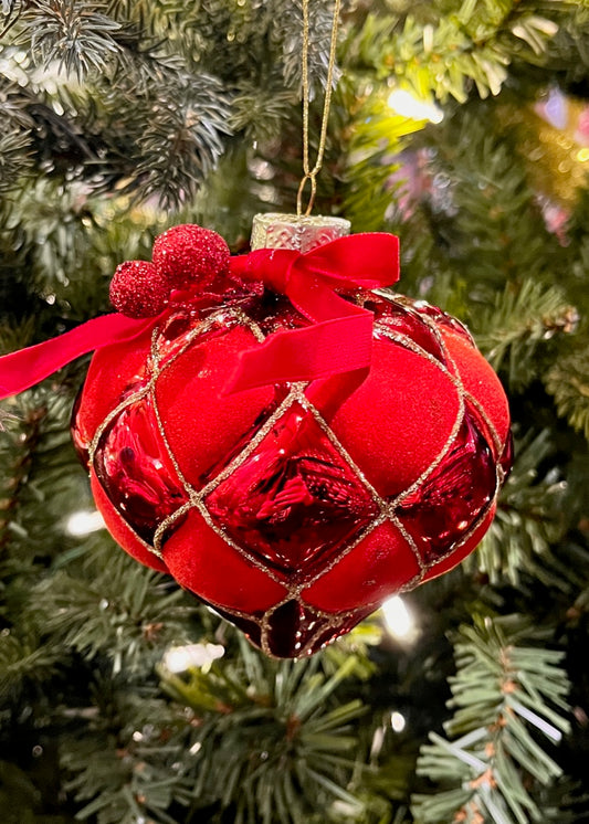 RED VELVET HARLEQUIN GLASS ONION ORNAMENT SPQ048