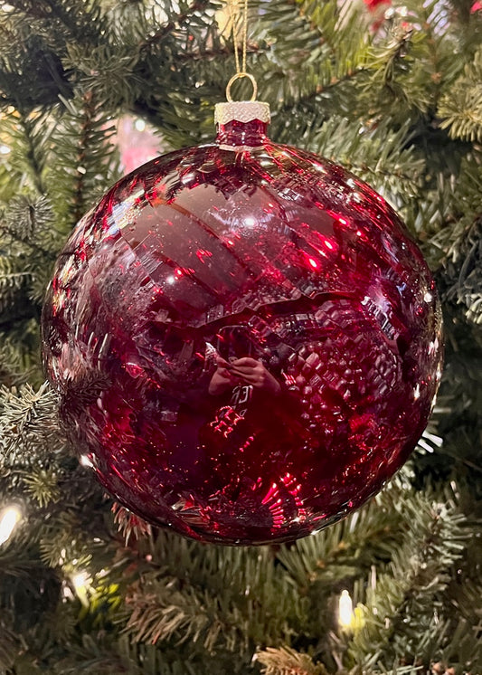 15CM RED SWIRL TRANSPARENT GLASS BALL SPQ270