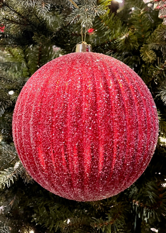 20CM RED RIBBED GLITTER SHATTERPROOF ORNAMENT SVN111