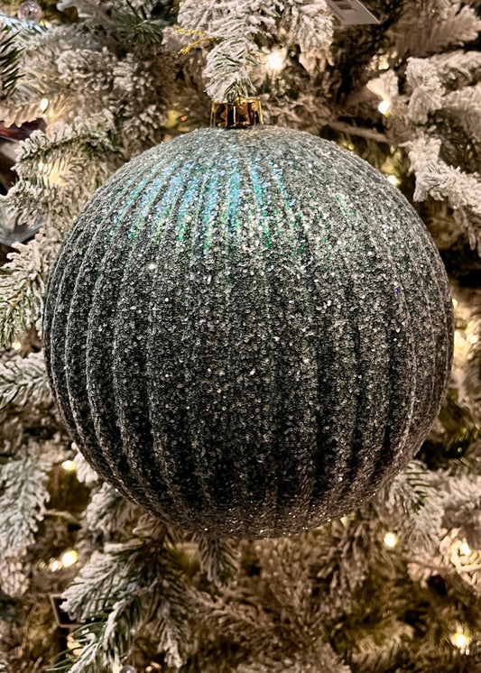 20CM GREEN GLITTER RIBBED SHATTERPROOF ORNAMENT SVN123