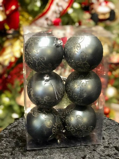 SHATTERPROOF GREY GREEN SET OF 6 BAUBLES