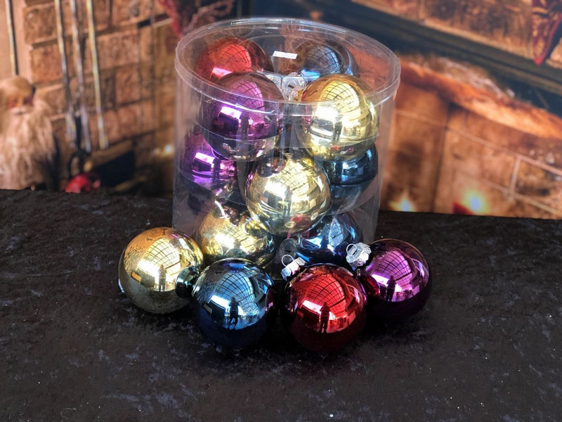 NAVY RED PURPLE GLASS MIXED PACK 12 BAUBLES FHAN002
