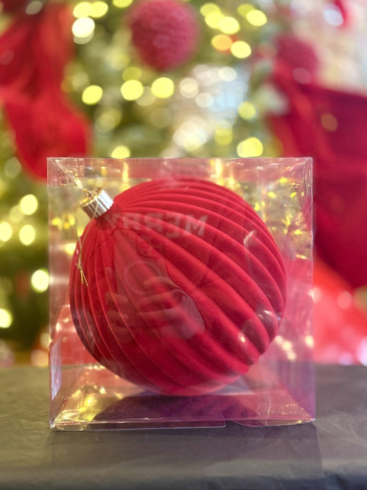 20cm Lined Flocked Red Ball ORNAMENTS C6WA428