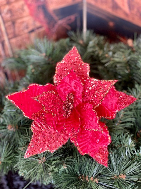 RED WITH GOLD SEQUIN POINSETTIA GEV020