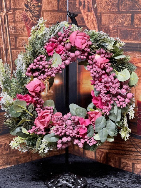 PINK FLORAL BERRY WREATH GER012