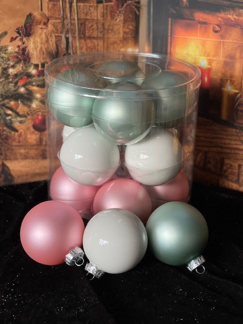 WHITE PINK BLUE GLASS ORNAMENTS MIXED GHAN016