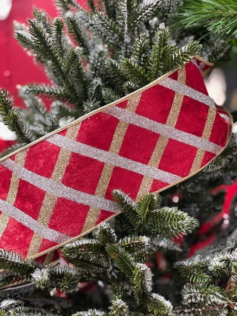 RED VELVET WITH GOLD/SILVER DIAMOND RIBBON GOC005