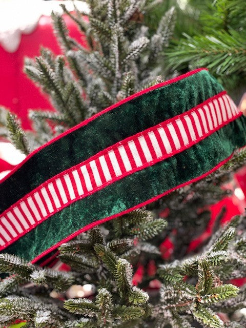 GREEN VELVET WITH RED WHITE STRIPE RIBBON GOC013