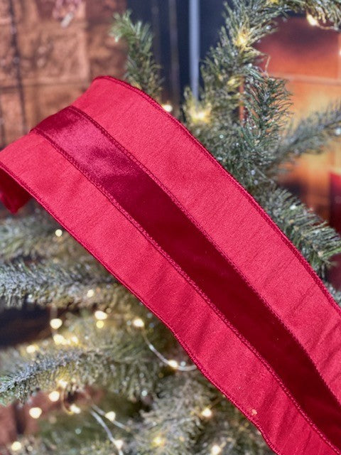 RED DUPION WITH VELOUR STRIPE RIBBON GOC016