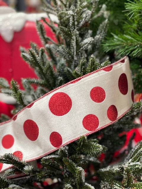 WHITE RED POLKA DOT RIBBON GOC029