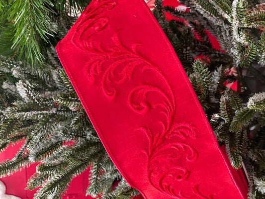 RED EMBROIDERED SWIRL RIBBON GOC033