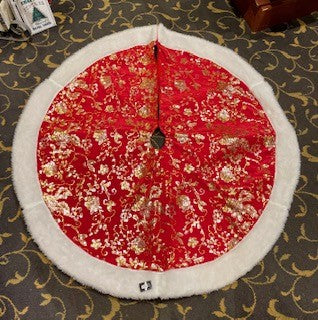 RED & SEQUIN TREE SKIRT WITH FUR TRIM