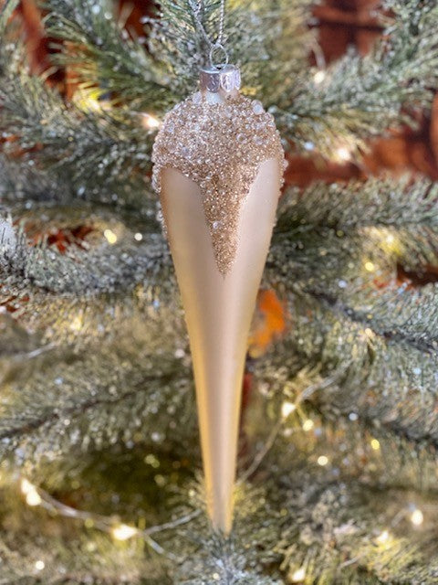 CHAMPAGNE ICICLE GLITTER DRIP HANGING ORNAMENT GQAM016