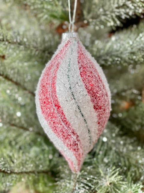 FROSTED PEPPERMINT TWIST TEARDROP ORNAMENT GQAM051