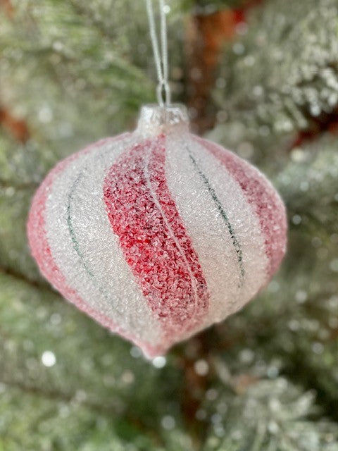 FROSTED PEPPERMINT TWIST ONION ORNAMENT GQAM052
