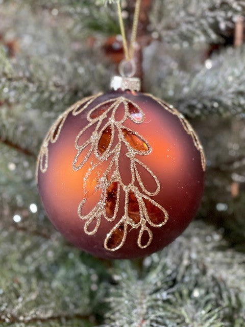 BROWN WITH GOLD FLORAL ROUND ORNAMENT GQAM113