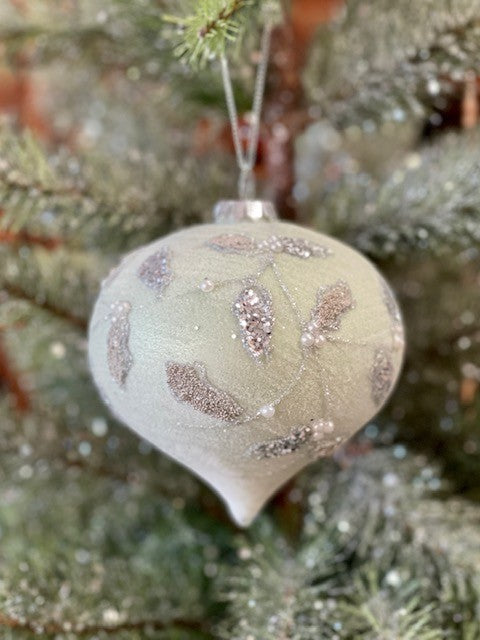 FROSTED MINT WITH LEAF DESIGN ONION ORNAMENT - GQAM146