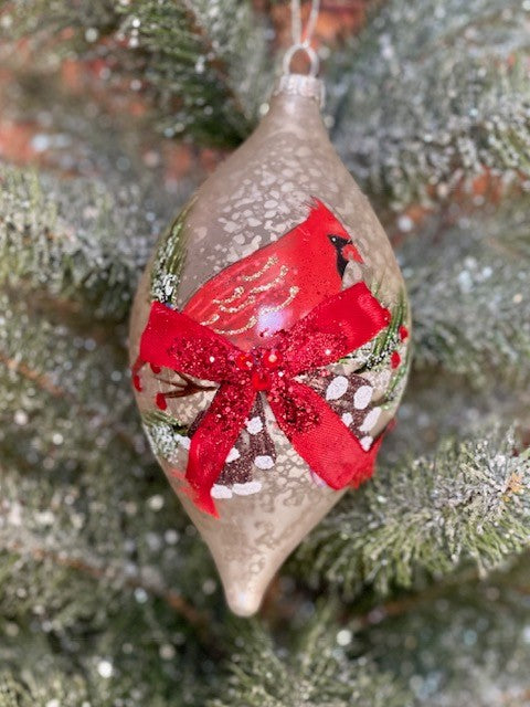 FROSTED TEARDROP CARDINAL HANGING ORNAMENT GQAM166