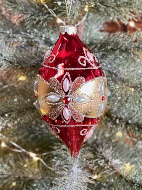 RED GOLD FLORAL TEARDROP ORNAMENT GQAM222