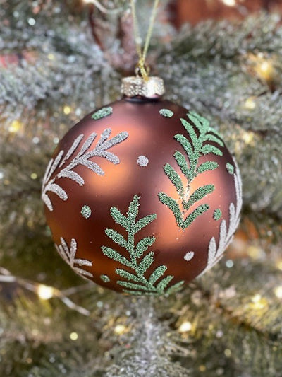 BRONZE GREEN SILVER LEAF ROUND ORNAMENT GQAM307