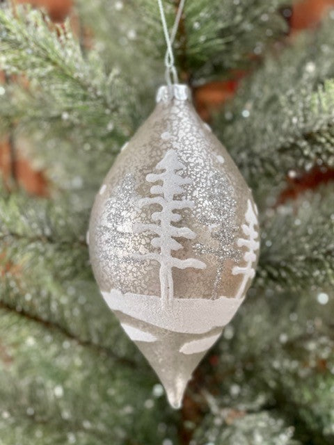 CHAMPAGNE MERCURY WITH FOREST DETAIL TEARDROP ORNAMENT GQAM314