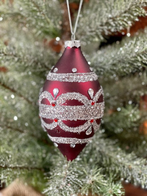RED SILVER ORNATE TEARDROP ORNAMENT GQAM364