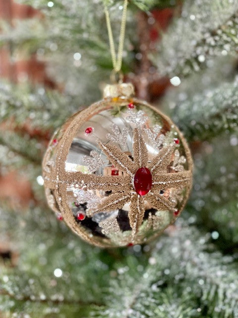 GOLD FLORAL ORNATE ROUND ORNAMENT GQAM388