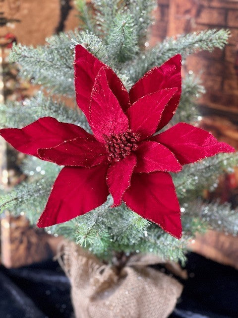 BURGUNDY VELOUR  GLITTER FLOWER GGF040