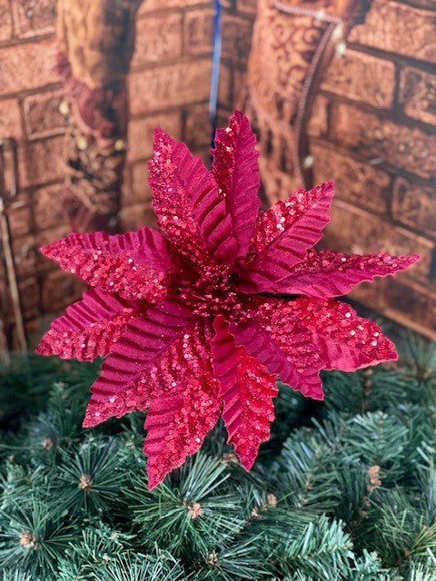 BURGUNDY BEADED POINSETTIA GGF058