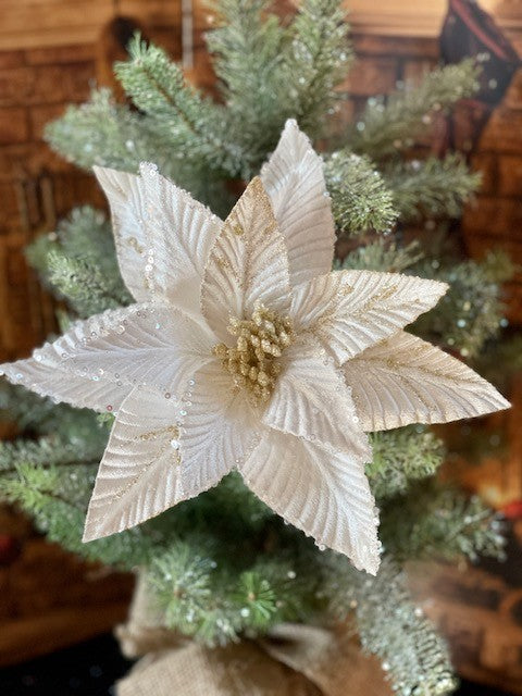 IVORY GLITTER WITH SEQUIN POINSETTIA GGF096