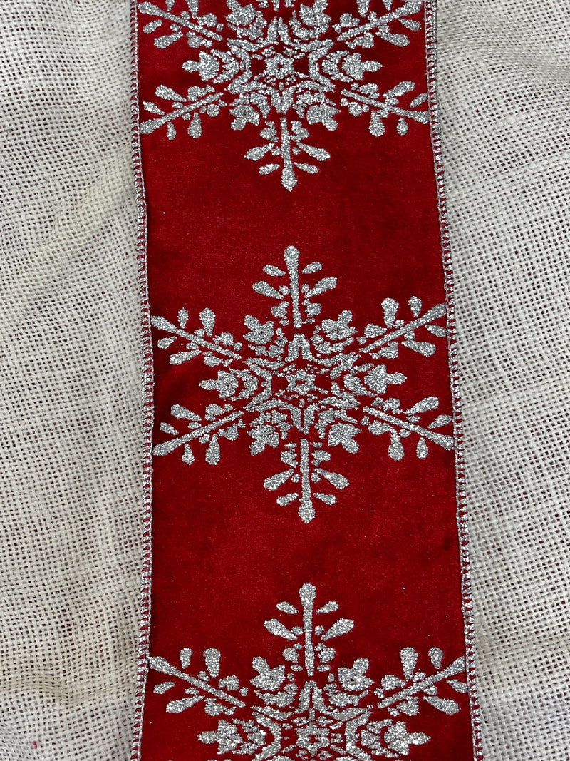 4IN RED SNOWFLAKE WIRED RIBBON JOM015