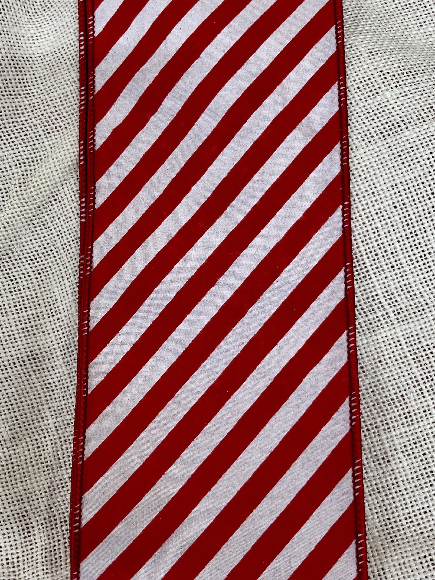 4IN RED WHITE STRIPED WIRED RIBBON JOM024