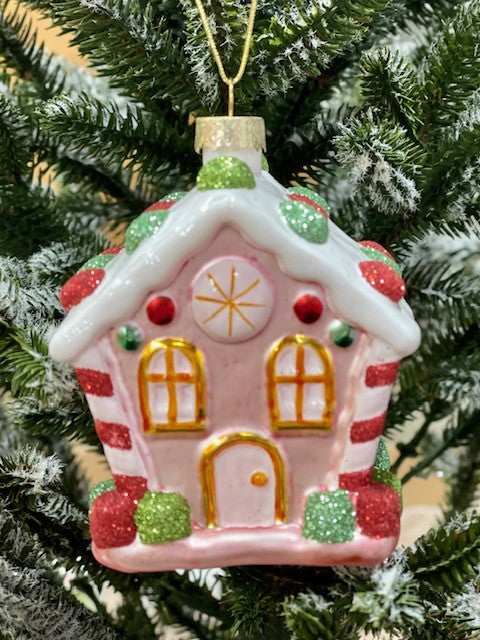 PINK GINGERBREAD HOUSE ORNAMENT- JQAM037