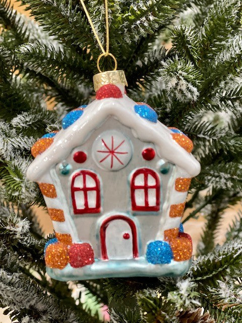 BLUE GINGERBREAD HOUSE ORNAMENT - JQAM039