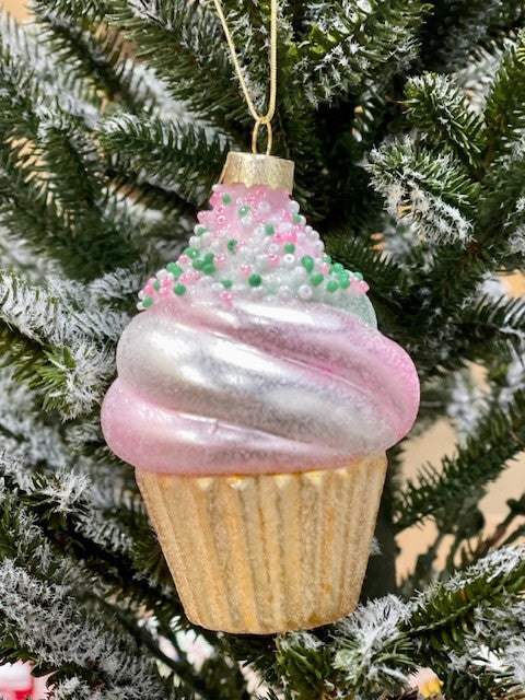 CUPCAKE PINK SWIRL ORNAMENT - JQAM066