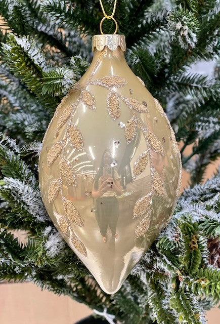 CHAMPAGNE LEAF TEARDROP HANGING ORNAMENT JQAM091