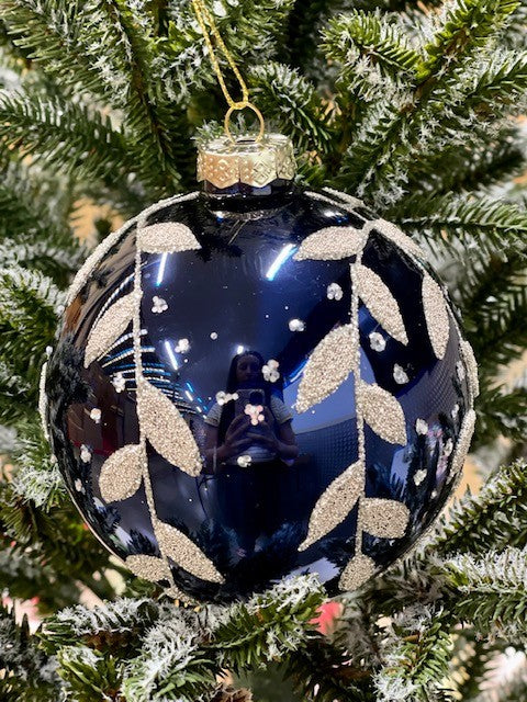 BLUE GOLD LEAF ROUND ORNAMENT - JQAM096