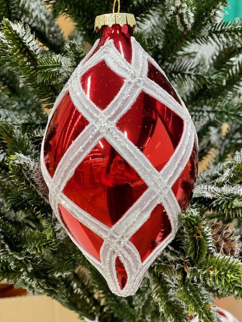 RED HARLEQUIN TEARDROP ORNAMENT - JQAM116