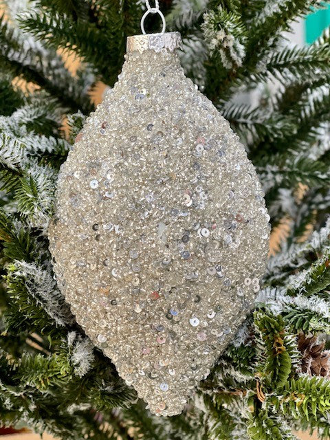 SILVER CRYSTAL TEARDROP ORNAMENT - JQAM149