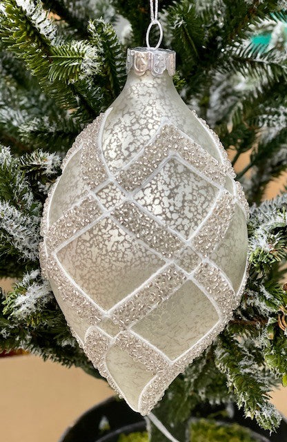 WHITE HARLEQUIN TEARDROP ORNAMENT- JQAM176
