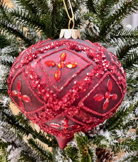 RED PATTERNED ONION HANGING ORNAMENT JQAM195