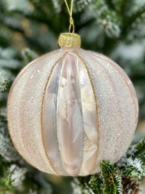 PINK PEARL & GLITTER RIBBED ROUND ORNAMENT JQAM207