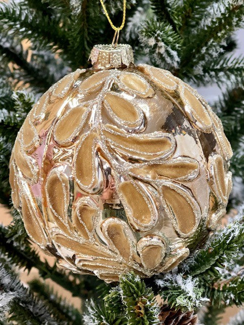 CHAMPAGNE PATTERNED ROUND HANGING ORNAMENT JQAM240