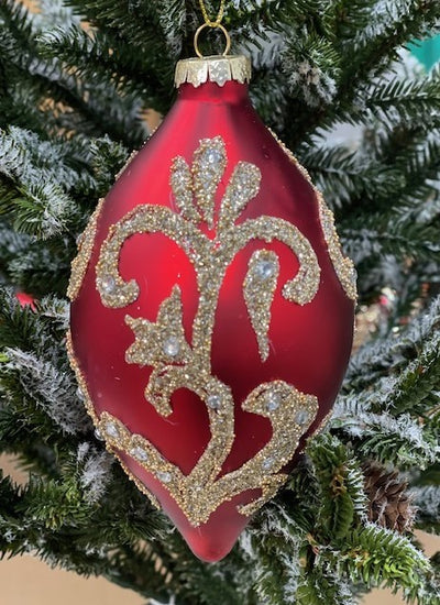 RED GOLD ORNATE TEARDROP ORNAMENT - JQAM254