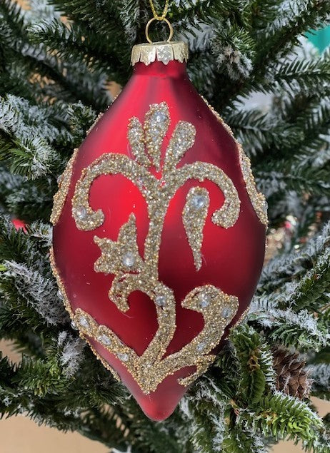 RED GOLD ORNATE TEARDROP ORNAMENT - JQAM254
