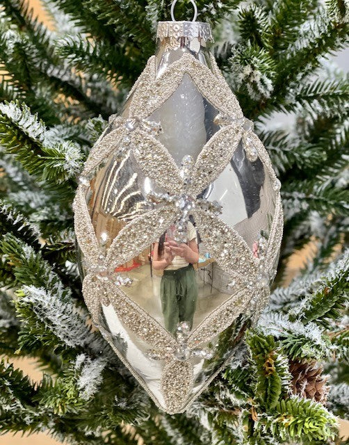 SILVER HARLEQUIN TEARDROP ORNAMENT - JQAM277
