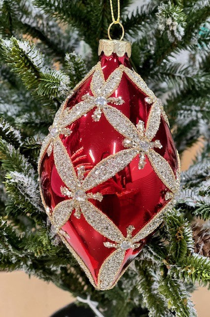 RED HARLEQUIN TEARDROP ORNAMENT - JQAM280